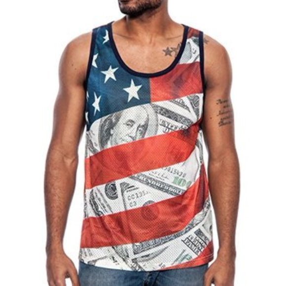 Men's True Rock Tank Top Jersey Style American Flag Print Muscle Shirt - Picture 1 of 5